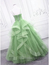 Ball Gown Semi Formal Prom Dresses Glittering Dress Formal Floor Length Sleeveless V Neck Tulle With Glitter Ruffles